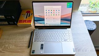 Lenovo Yoga 9i Gen 8 review unit on a desk