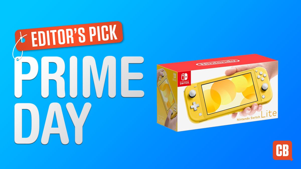 Nintendo Switch Lite box next to text that says &#039;Editor&#039;s pick Prime Day&#039; on a blue background