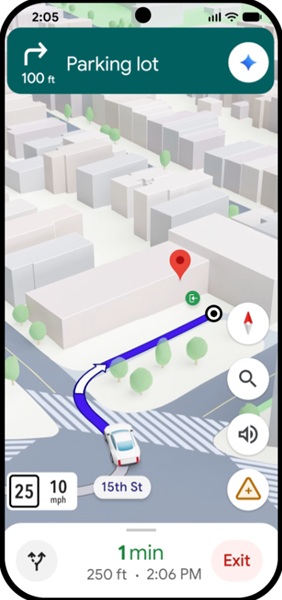 Immersive Navigation in Google Maps now shows users where the building's entrance is, as well as potential parking spots.