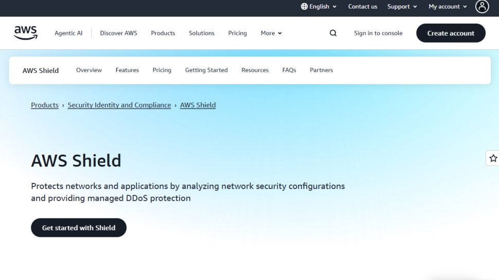 Website screenshot of AWS Shield (September, 2025)