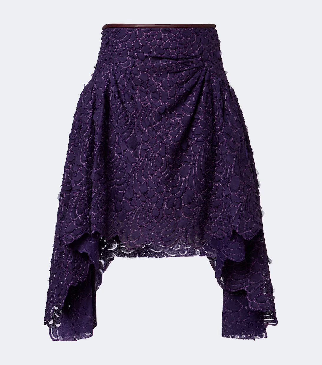 Ruched leather-trimmed miniskirt