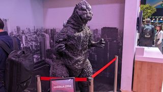 A statue of the 1954 Godzilla at MWC 2023.