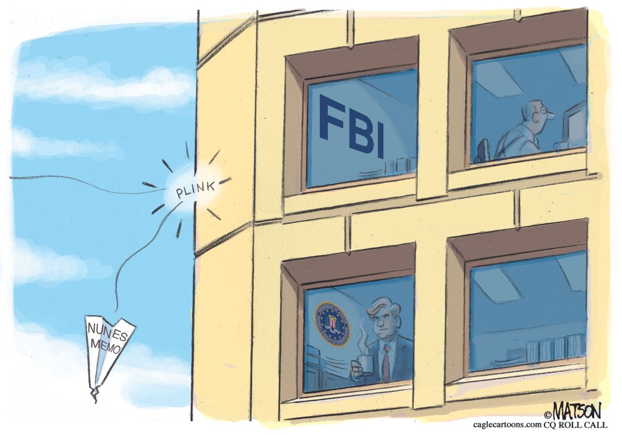 Political cartoon U.S. Nunes memo FBI Russia investigation