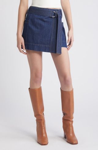 Rails Deanna Belted Denim Wrap Miniskirt