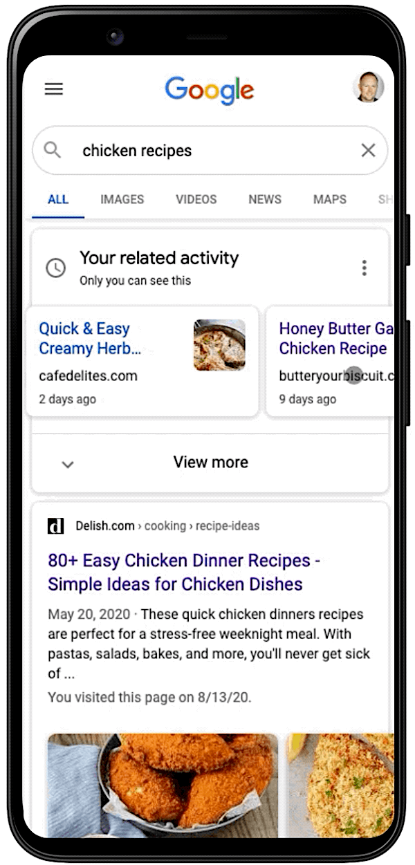 Google Recipes Activity Card