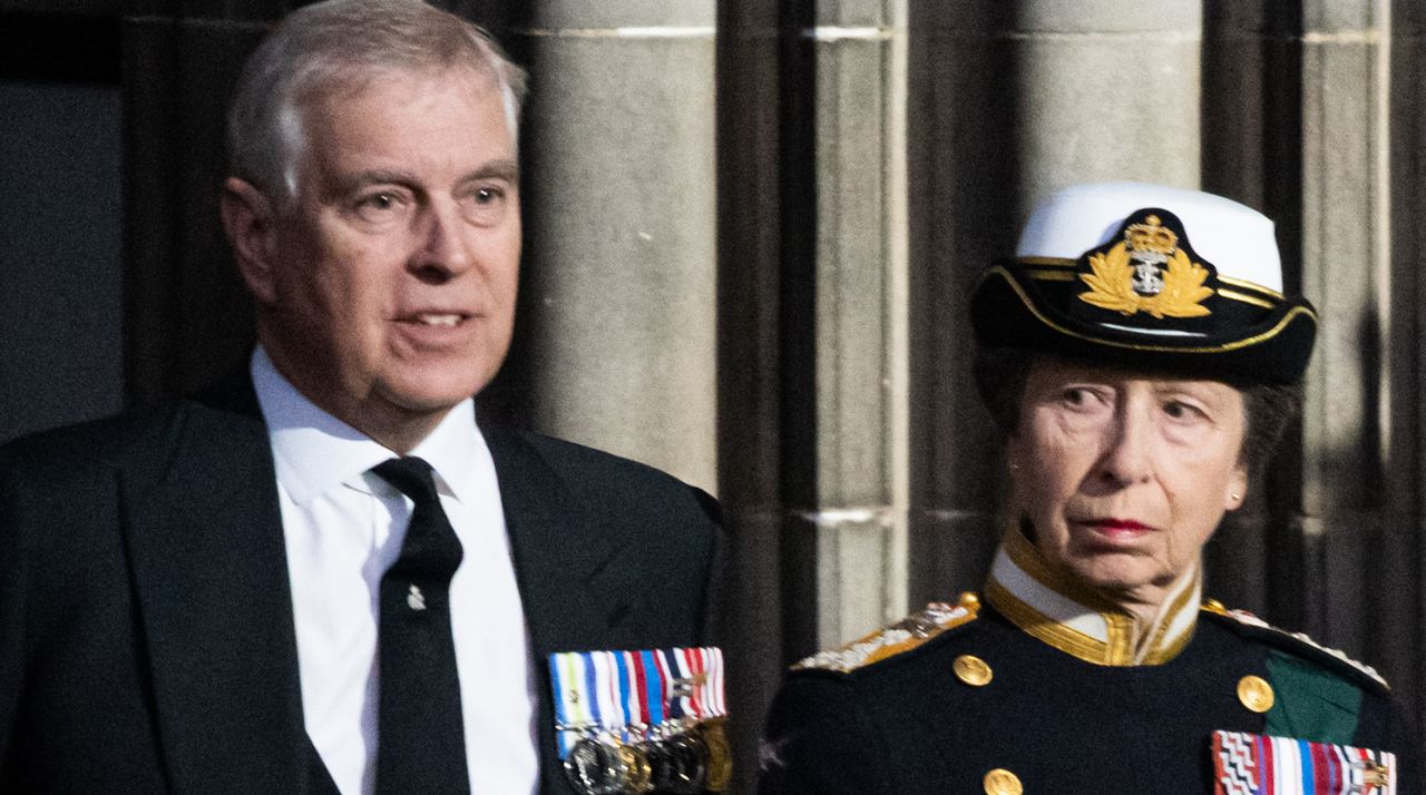 Prince Andrew and Princess Anne after the funeral service of Queen Elizabeth II on September 19, 2022 in London, England