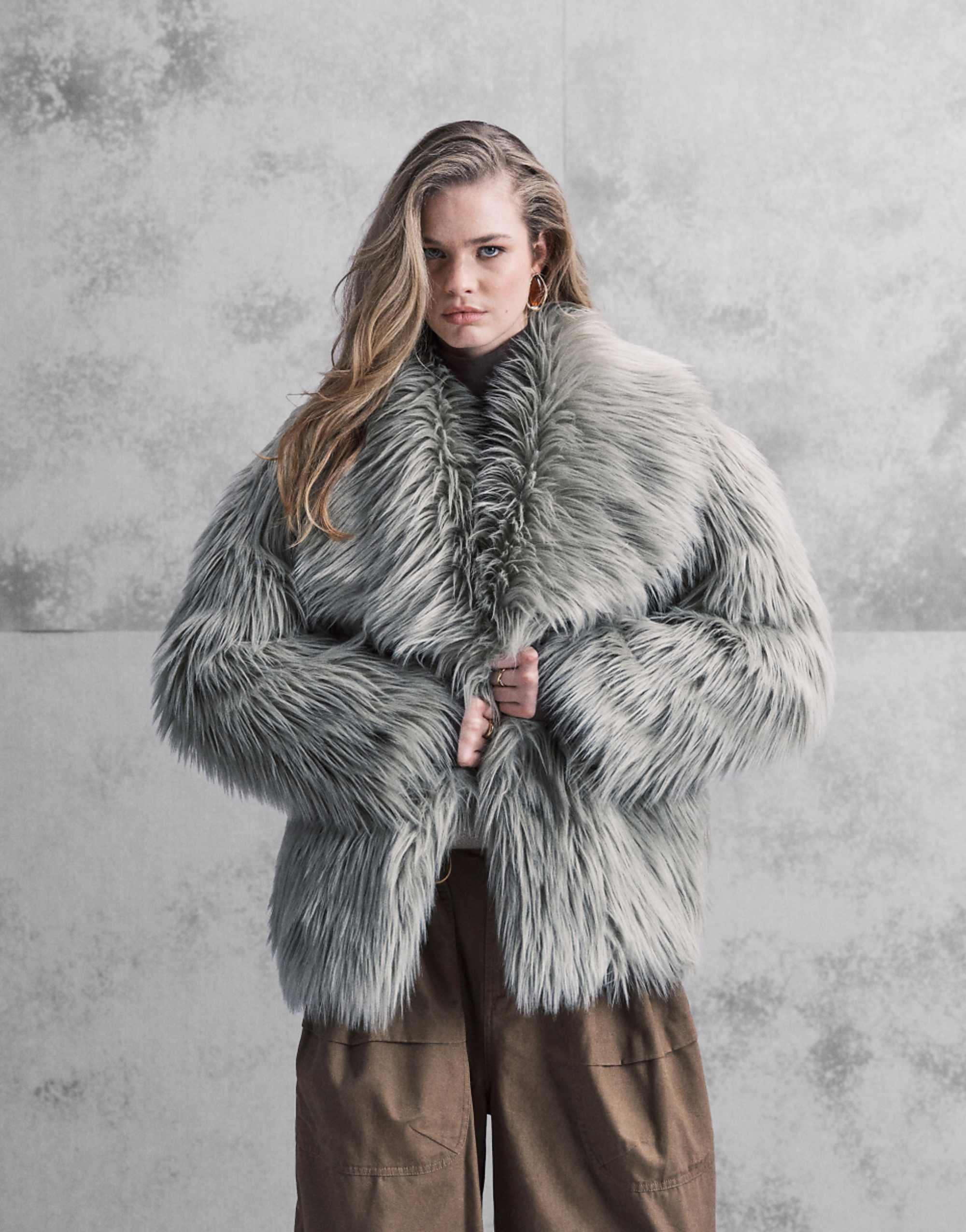 Asos Design Oversized Jacket With Faux Fur Collar in Sage