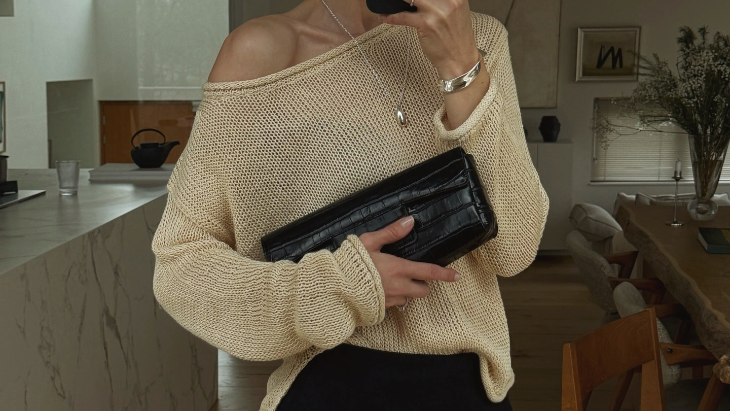 Anouk Yve in a Banana Republic sweater and skirt