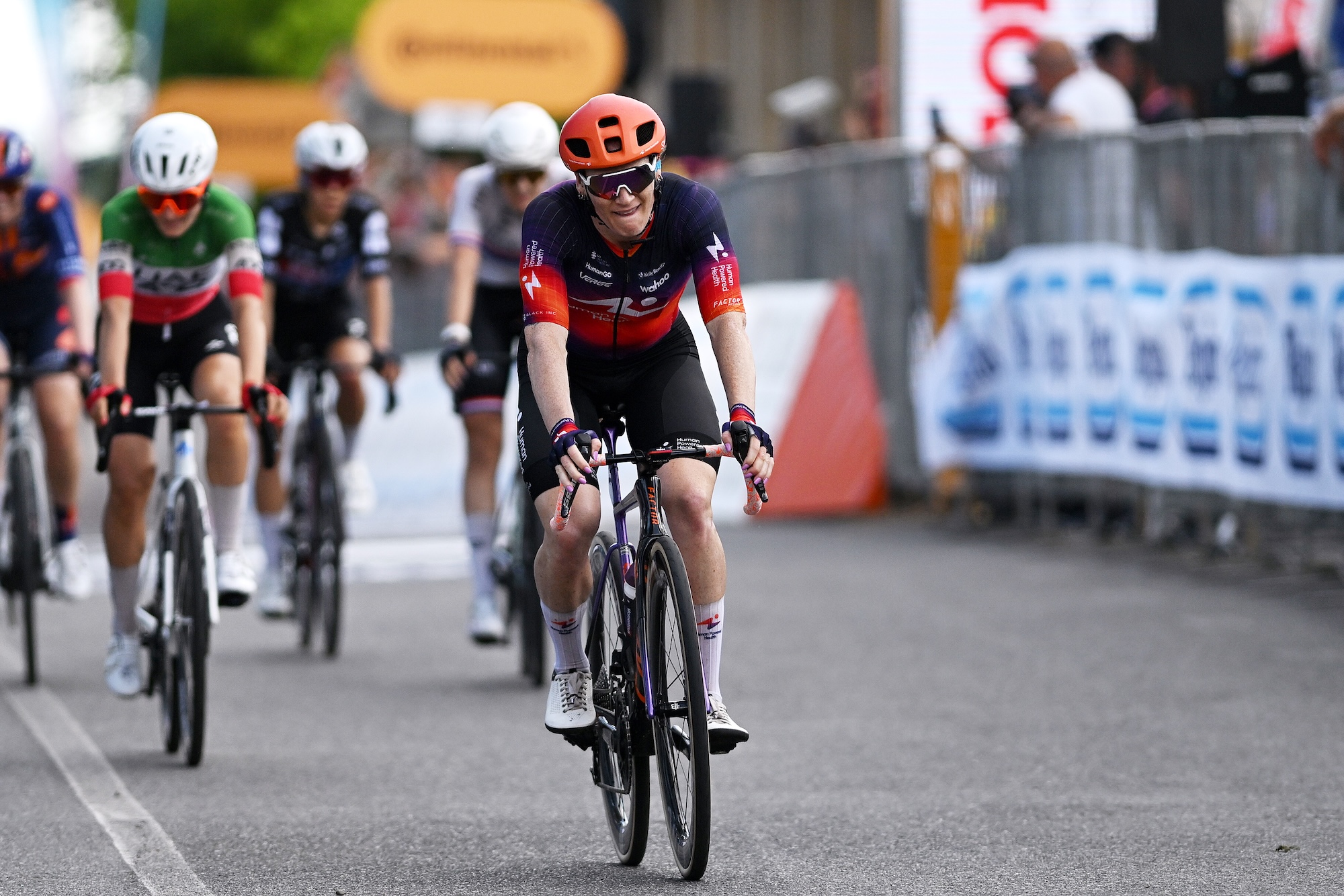Lily Williams of Human Powered Health crosses the finish line in second place on stage 3 at Giro d'Italia Women 2026