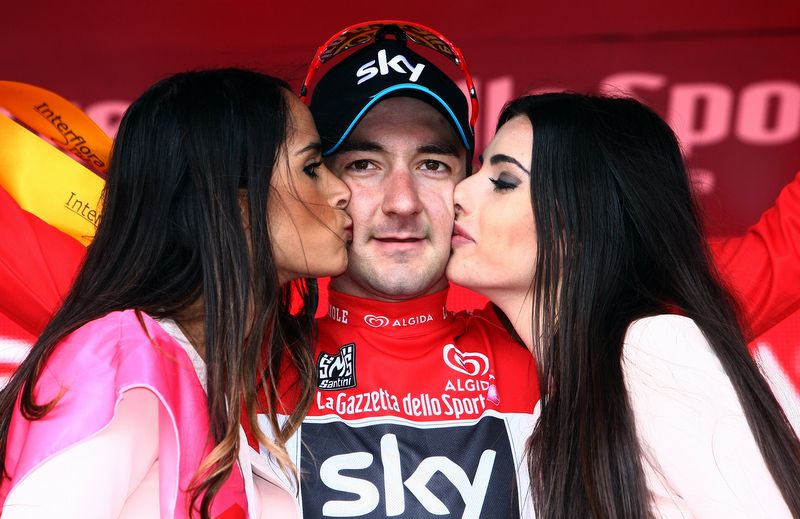 Elia Viviani (Team Sky) receives kisses on the podium