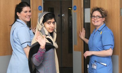 Malala Yousafzai leaves the Queen Elizabeth Hospital in Birmingham, U.K. on Jan. 4.