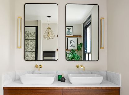 double bathroom sink vanity unit in a modern space