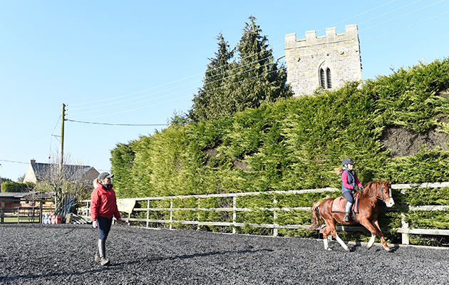 Alice Tomlinson riding Rhesfair The Don, a section A gelding at Katy's stables in a small Northampton Village in the UK on the 13th February 2017