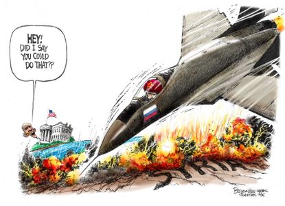 Obama cartoon World Syria Russian Airstirke