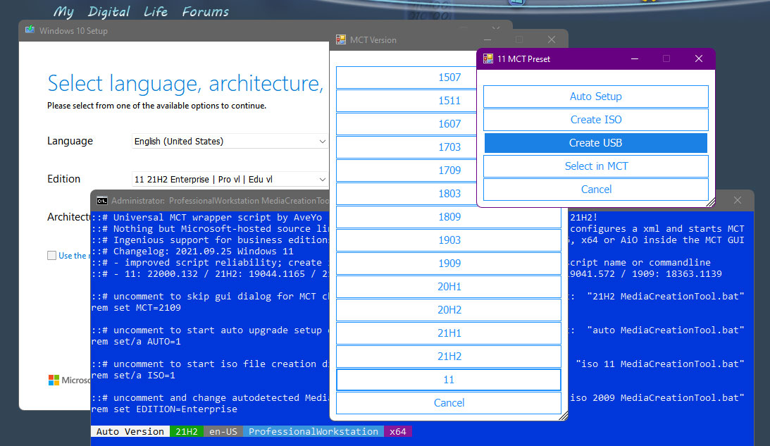 Screenshot of the Universal MediaCreationTool Wrapper script.