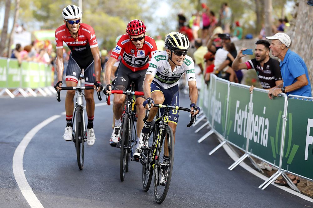 Esteban Chaves leads Chris Froome and Alberto Contador during stage 5 at the Vuelta