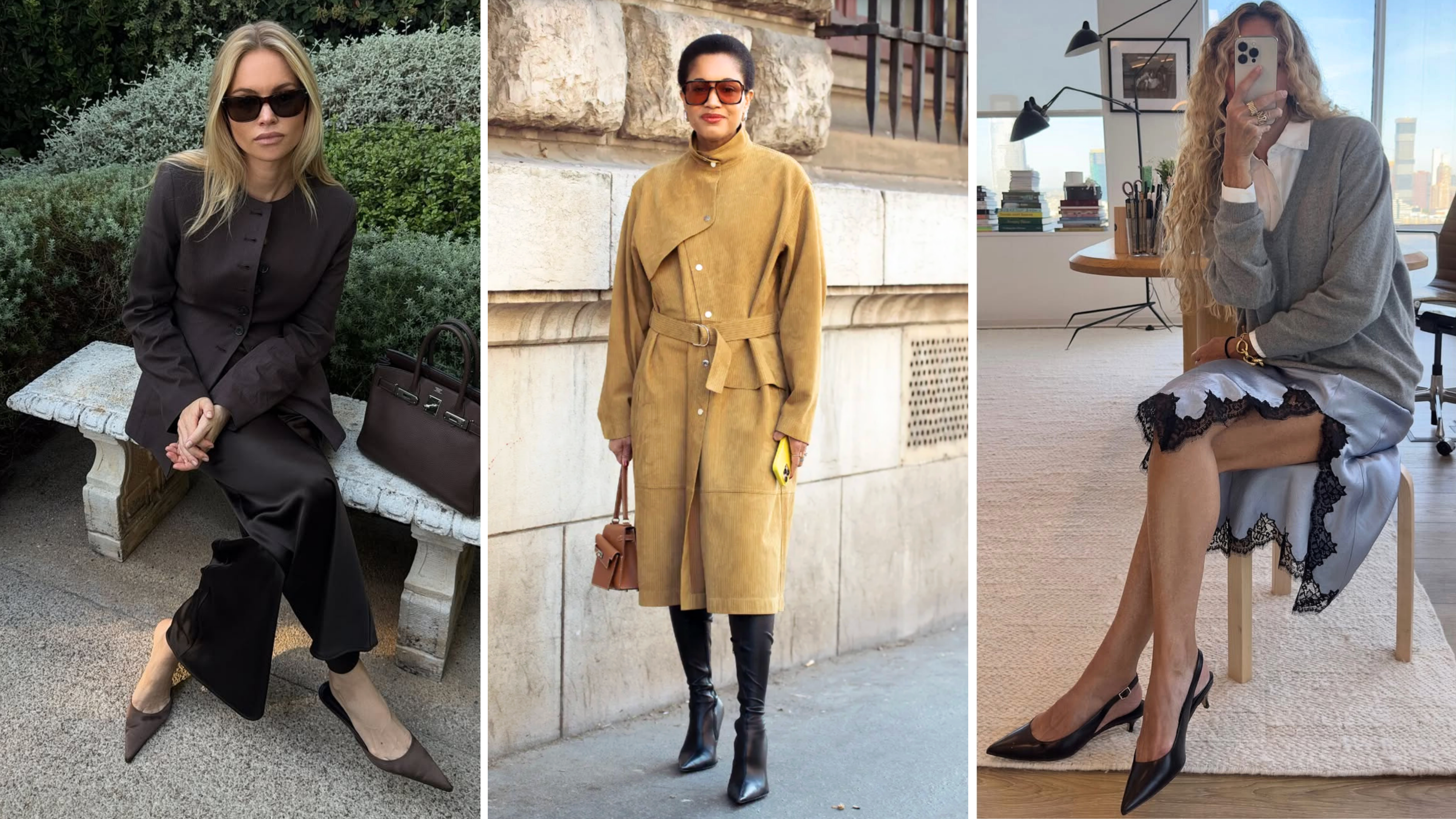@clairerose, @olympiamarie, Getty Images non-jeans autumn outfits