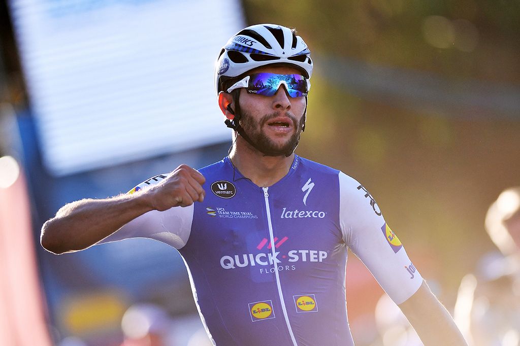 Fernando Gaviria punches the air