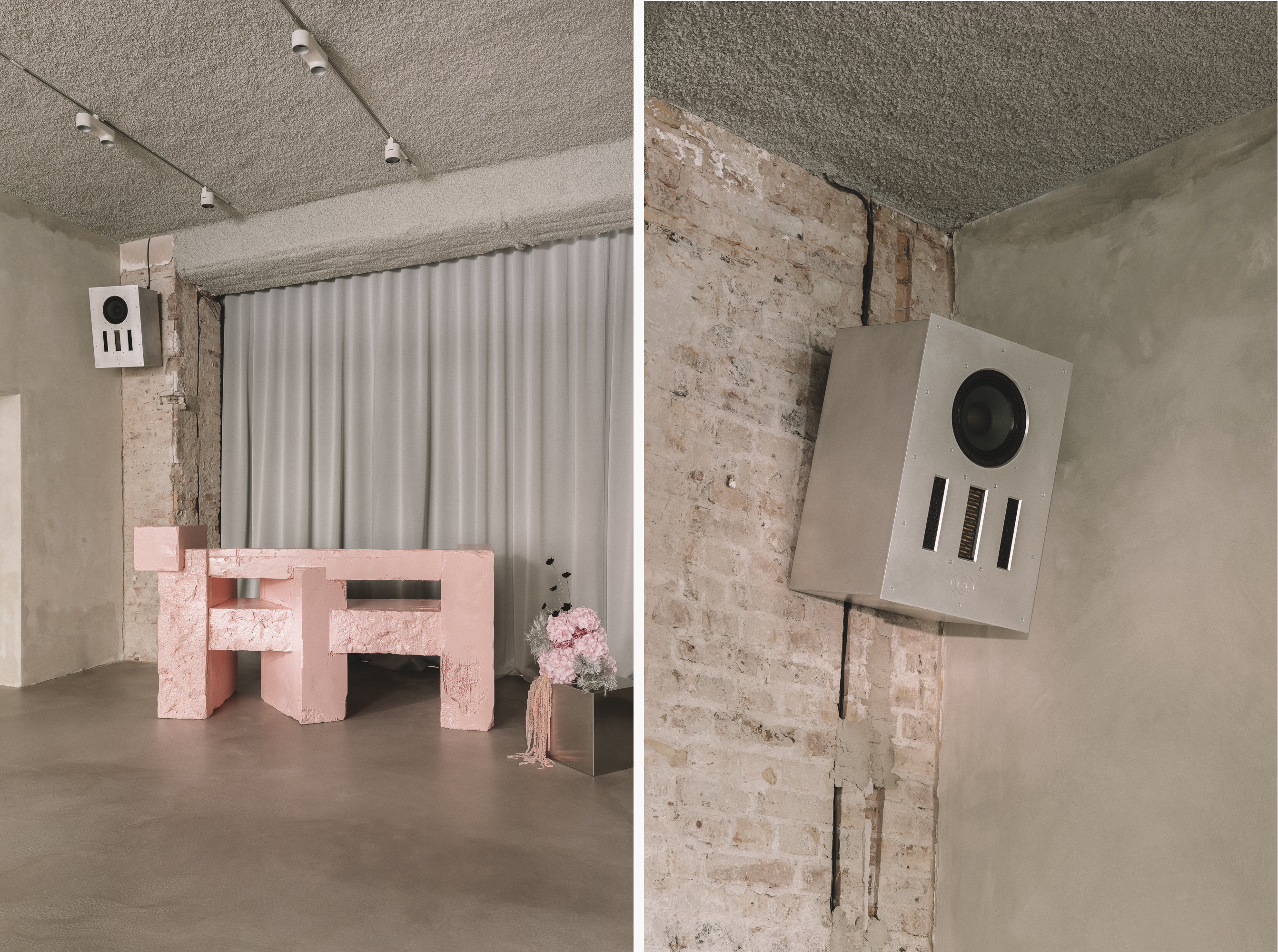 Brutalist Pink DJ Booth in the SEVEN space
