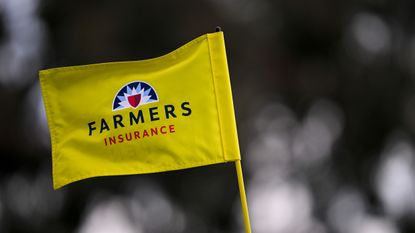 A general image of a yellow Farmers Insurance Open pin flag