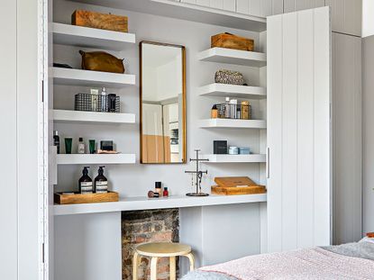 bedroom dresser storage with shelves