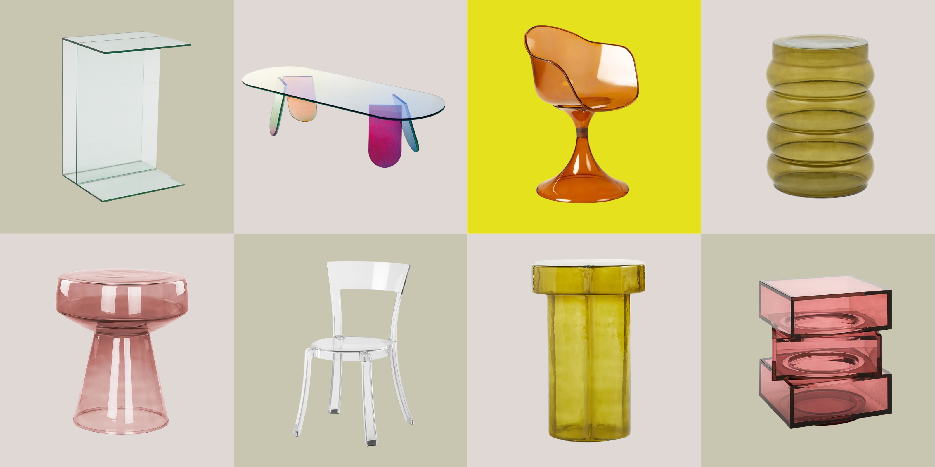 Transparent, glass acrylic furniture