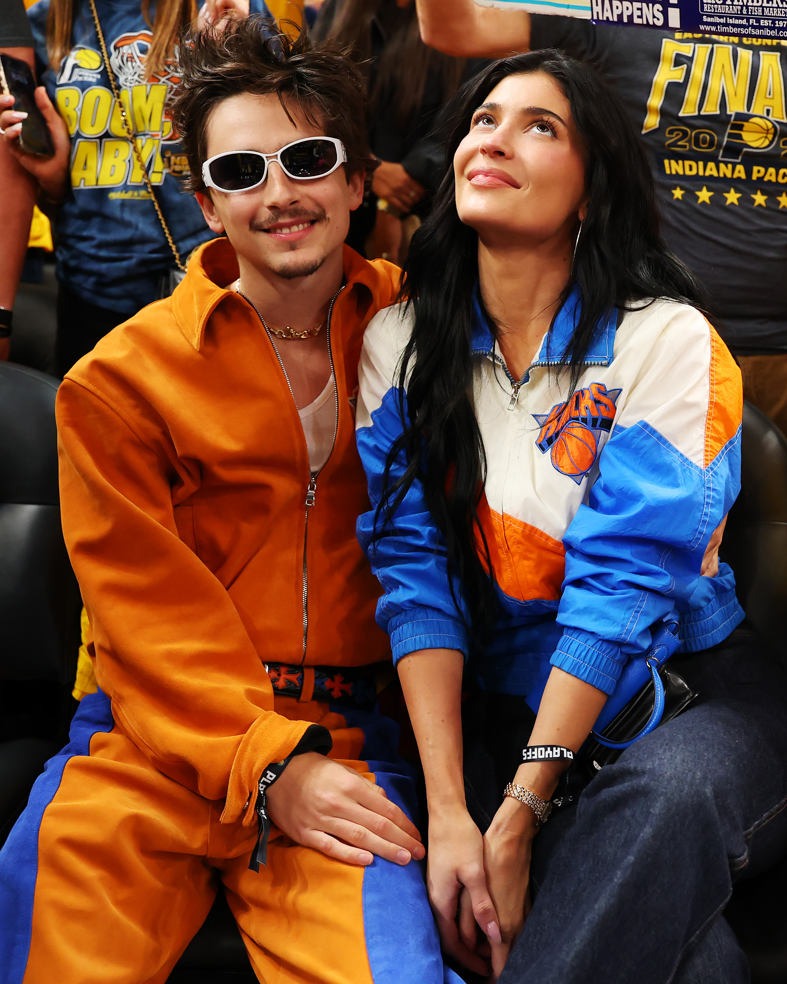 Kylie Jenner attends a Knicks game with Timothee Chalamet