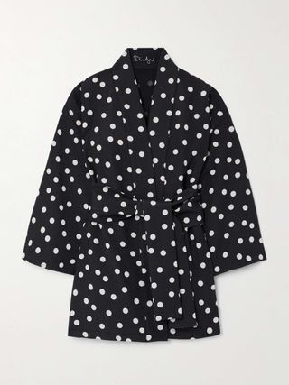 Belted Polka-Dot Textured-Crepe Jacket