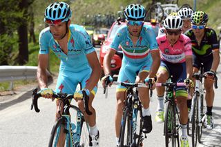 Michele Scarponi sets the pace for Vincenzo Nibali on stage 20 of the 2016 Giro d'Italia. Photo: Graham Watson
