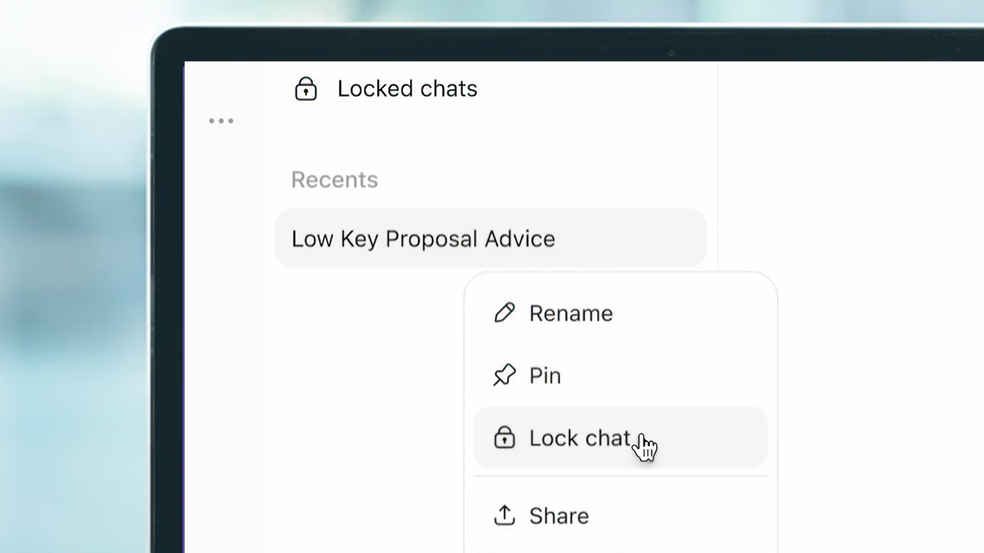 A laptop screen showing Locked Chats in ChatGPT