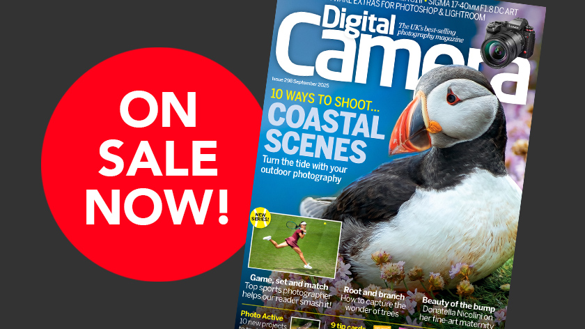 Front cover of issue 298 (September 2025) of Digital Camera magazine and a red blob that reads 'On sale now!'