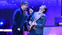 Damon Albarn and Graham Coxon of Blur perform at Wembley Stadium on July 08, 2023 in London, England
