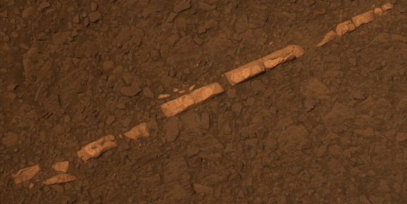 This color view of a mineral vein called "Homestake" comes from the panoramic camera (Pancam) on NASA's Mars Exploration Rover Opportunity.