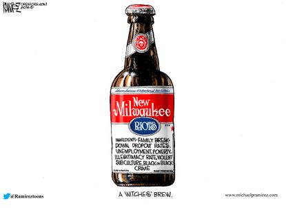Political cartoon U.S. Milwaukee riots beer