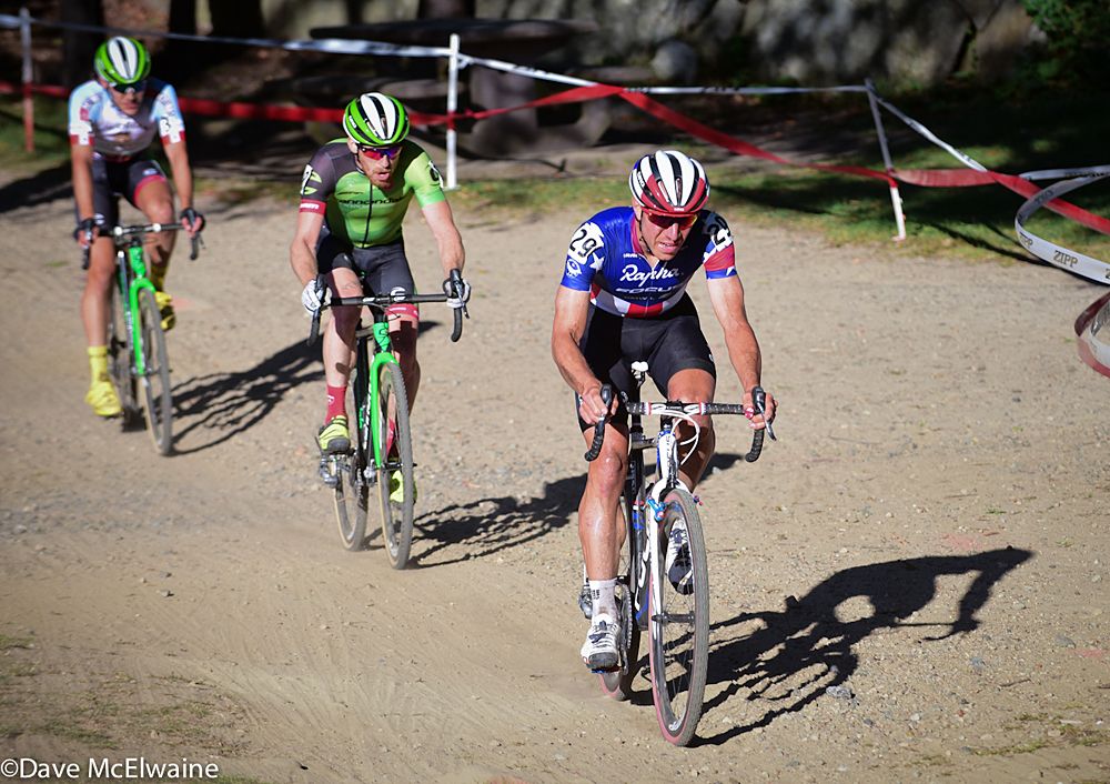 Jeremy Powers (Aspire Racing) leading Stephen Hyde and Curtis White on lap three