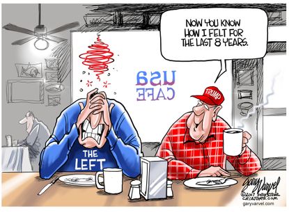 Political Cartoon U.S. Liberals conservatives Trump Obama