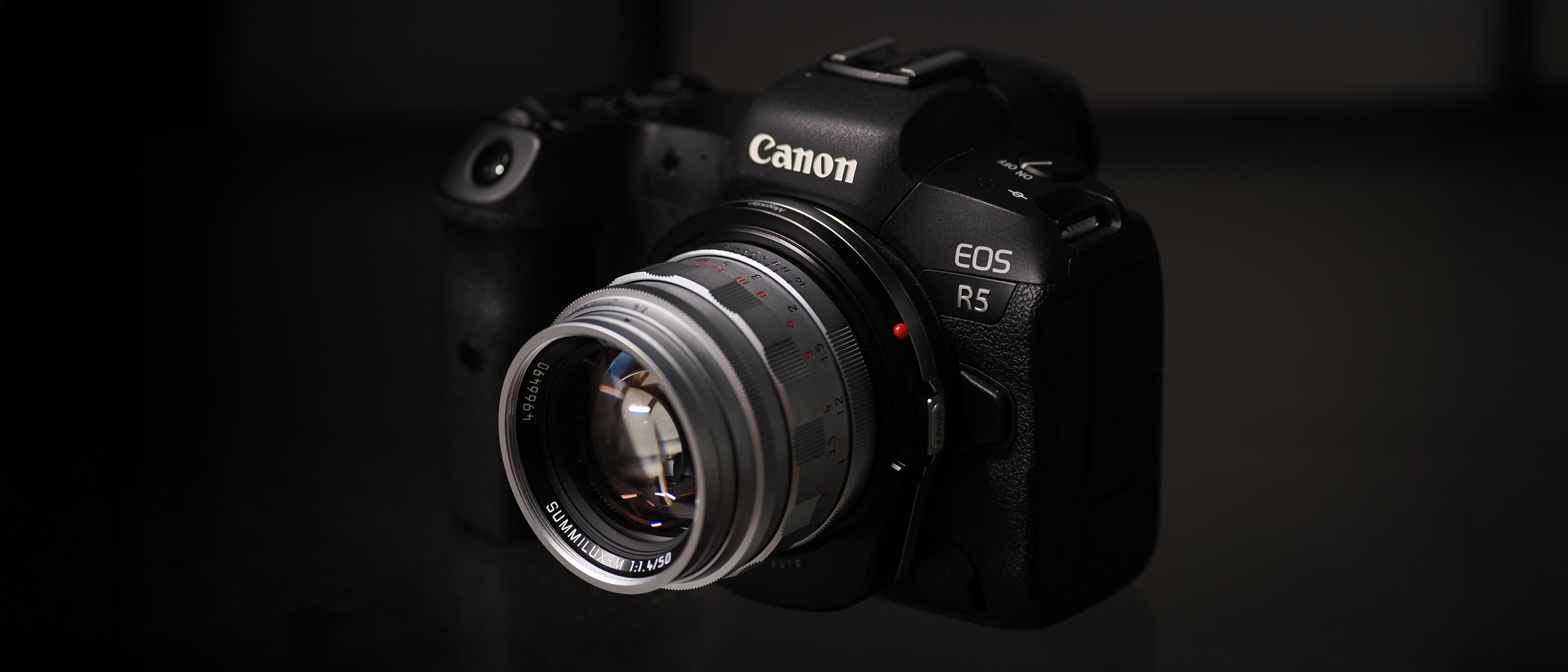 Canon EOS R5 with the Megadap M2RF adapter, mounting a Leica M lens