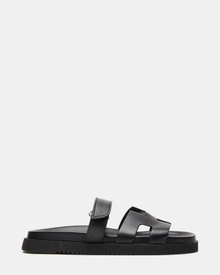 Mayven Black Leather Flatform Slide Sandal | Women's Sandals – Steve Madden