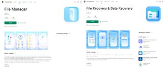 Screenshots of the File Manager and File Recovery and Data Recovery apps in the Google Play Store