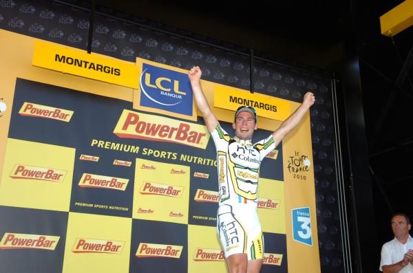 Mark Cavendish (HTC-Columbia) on the podium after winning stage 5