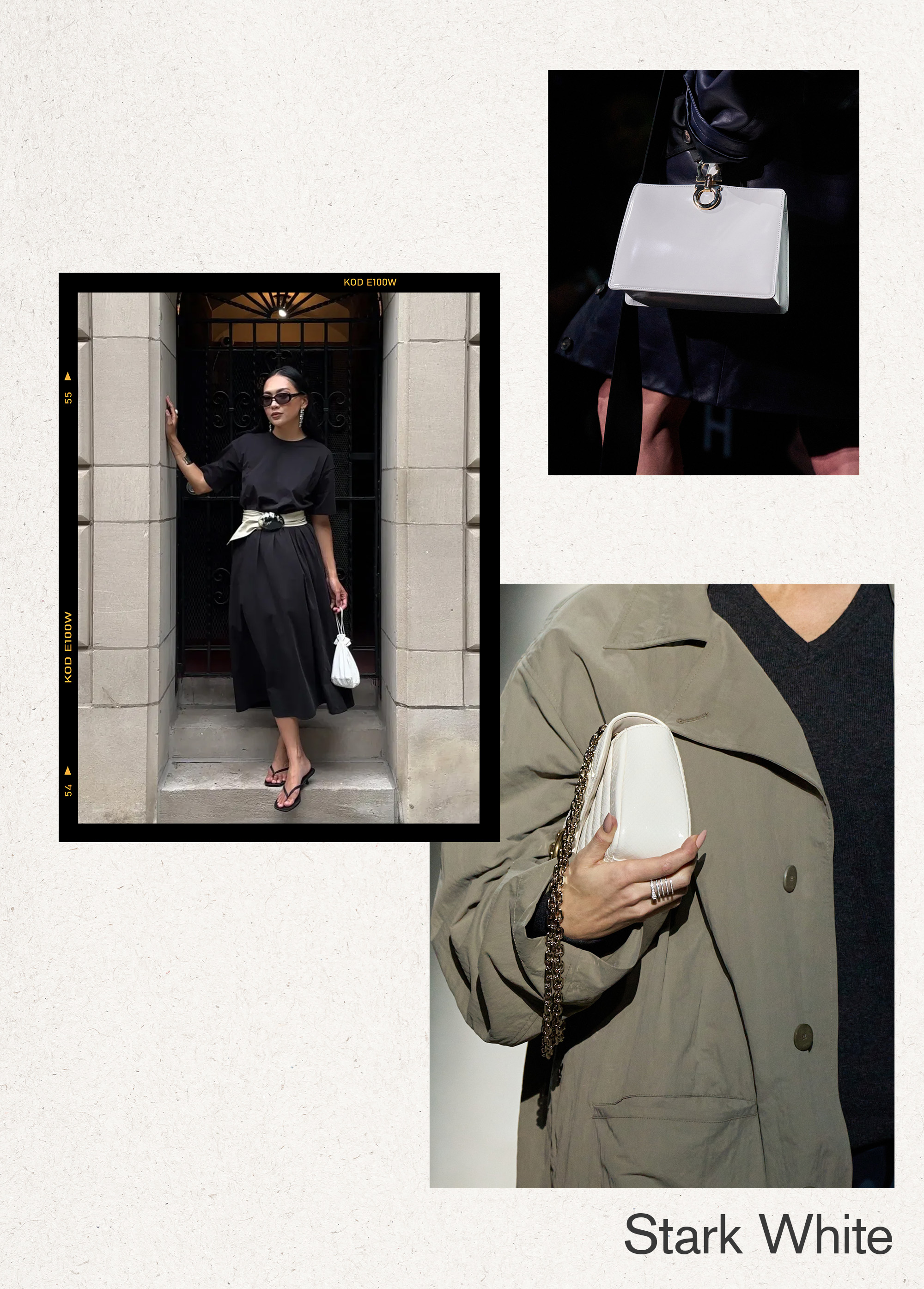Collage of women, handbags, and runway imagery of the best spring 2026 handbag color trends.