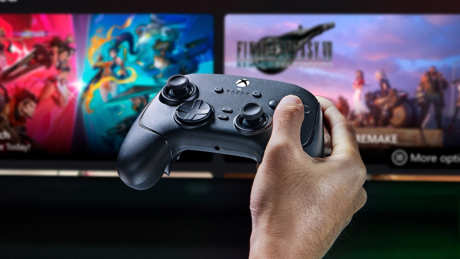 Someone holding the razer wolverine v4 pro