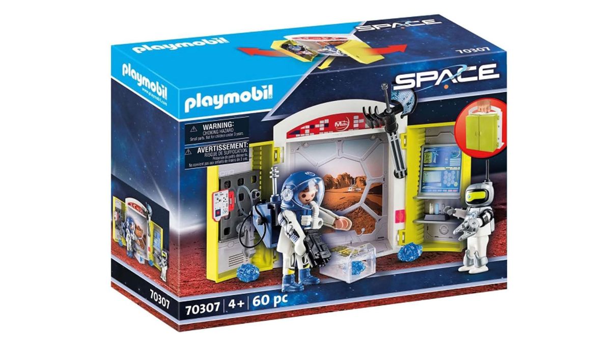 Producto de un set espacial de Playmobil colocado delante de un fondo blanco.