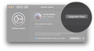 installing a macOS public build over a beta seed showing the steps to Click Upgrade Now