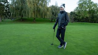 Dan Parker wearing a number of different accessories from the Puma golf autumn winter 23 golf collection