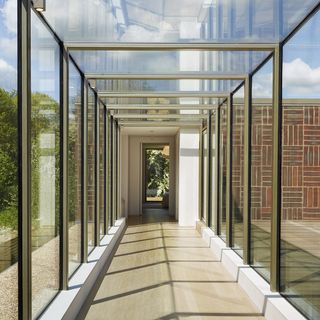glass walkway with glass roof terrace
