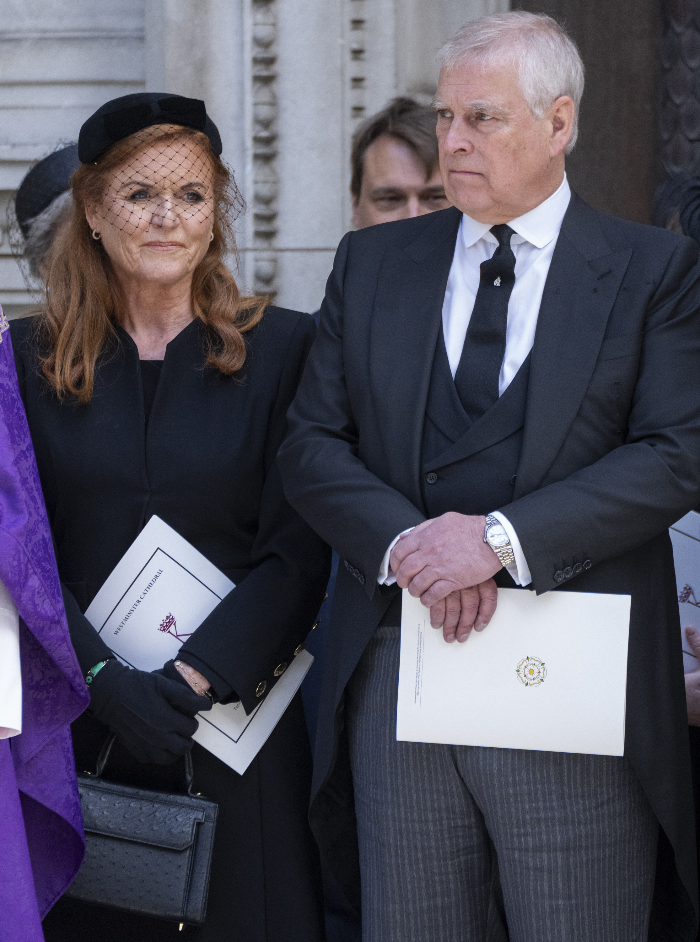 Prince Andrew and Sarah Ferguson wearing black at the Duchess of Kent&#039;s funeral