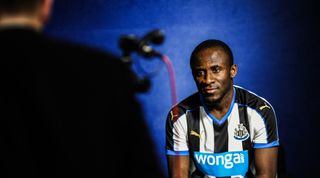 NEWCASTLE, ENGLAND - JANUARY 31: New loan signing Seydou Doumbia during an interview at The Newcastle United Training Centre on January 31, 2016, in Newcastle upon Tyne, England. (Photo by Serena Taylor/Newcastle United via Getty Images)