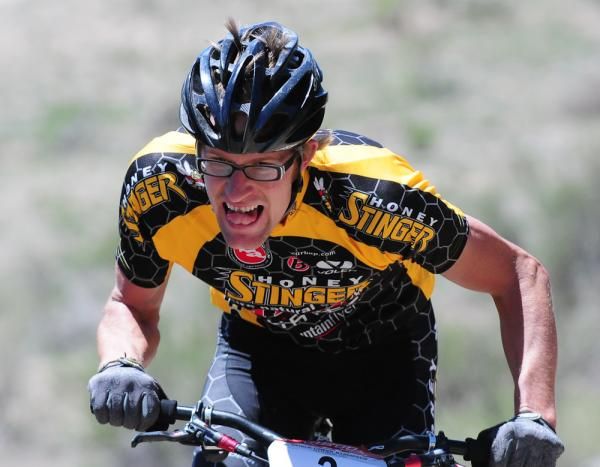 Honey-Stinger rider powering up a climb.