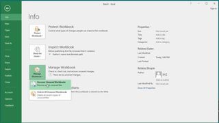 Excel's menu option displayed for recovering unsaved workbooks